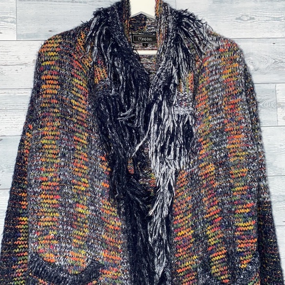 Minkas Multi Colour Long Sweater Cardigan Fringe Size S - Picture 7 of 13